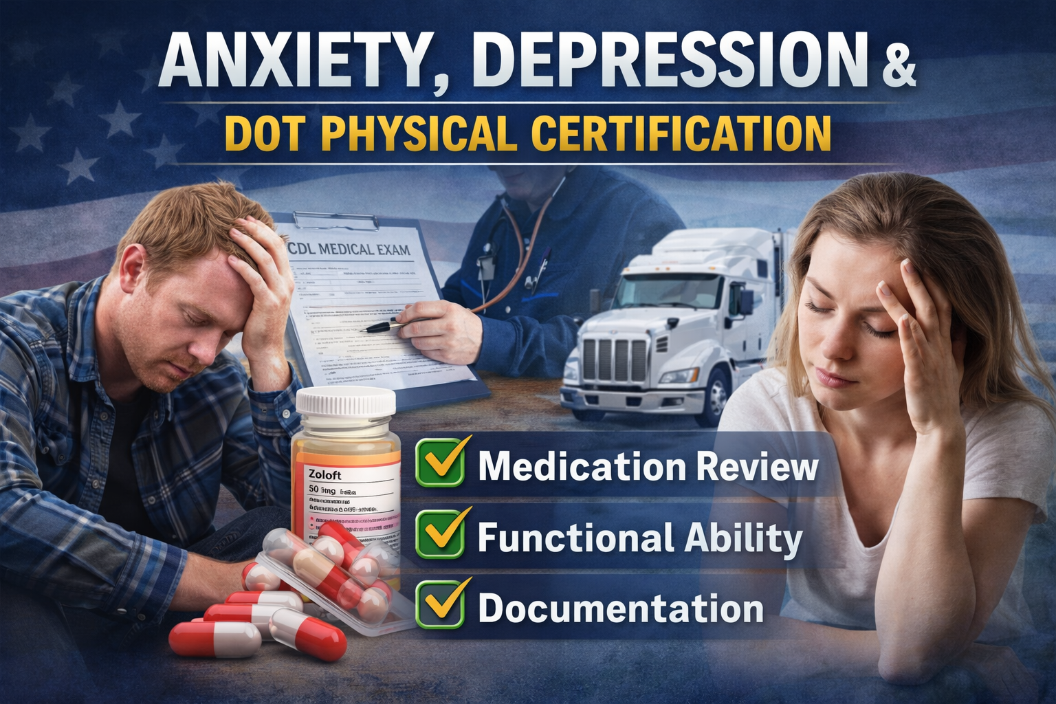 Anxiety and depression DOT physical requirements for CDL drivers: medication review, functional ability, documentation, and certification