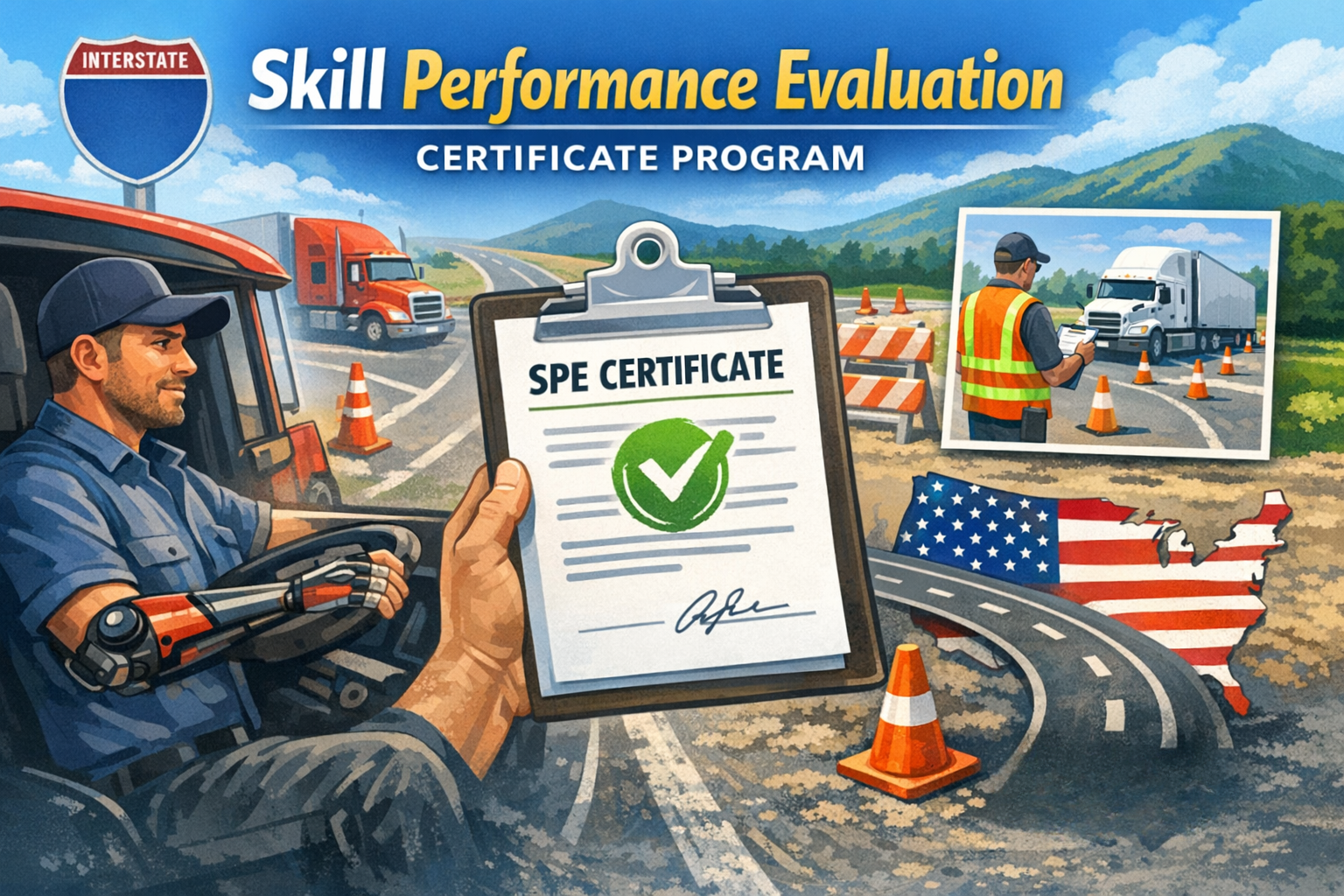 Commercial driver learning about the FMCSA Skill Performance Evaluation SPE Certificate Program